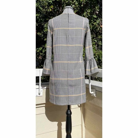 Zara Bell Sleeve Houndstooth Dress Plaid Shift - Picture 3 of 7